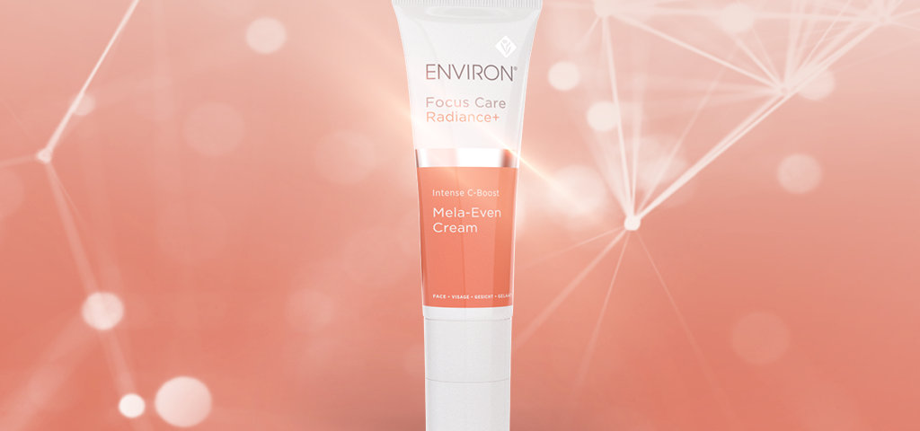 Environ's Focus Care Radiance+ C-Boost Mela-Even Cream, sparkly background