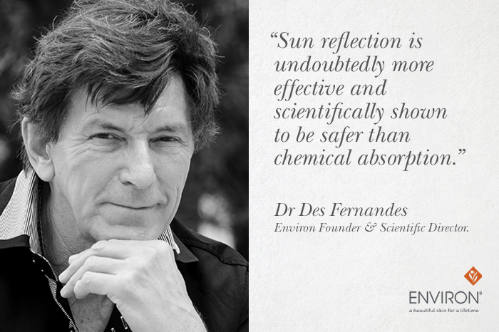 Dr. Des qoute on sun reflection health vs chemical absorption