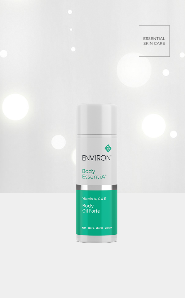 Environ Body EssentiA Vitamin A, C & E Body Oil Forte, sparkly background