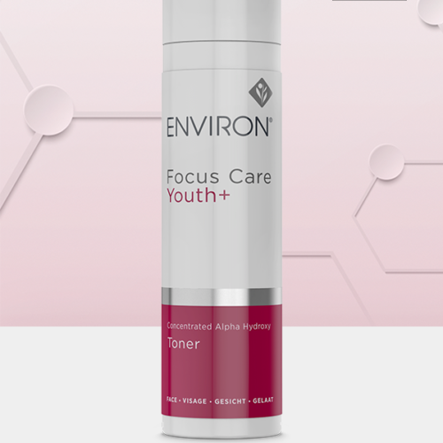 Environ Focus Care Youth+ Concentrated Alpha Hydroxy Toner, pink background