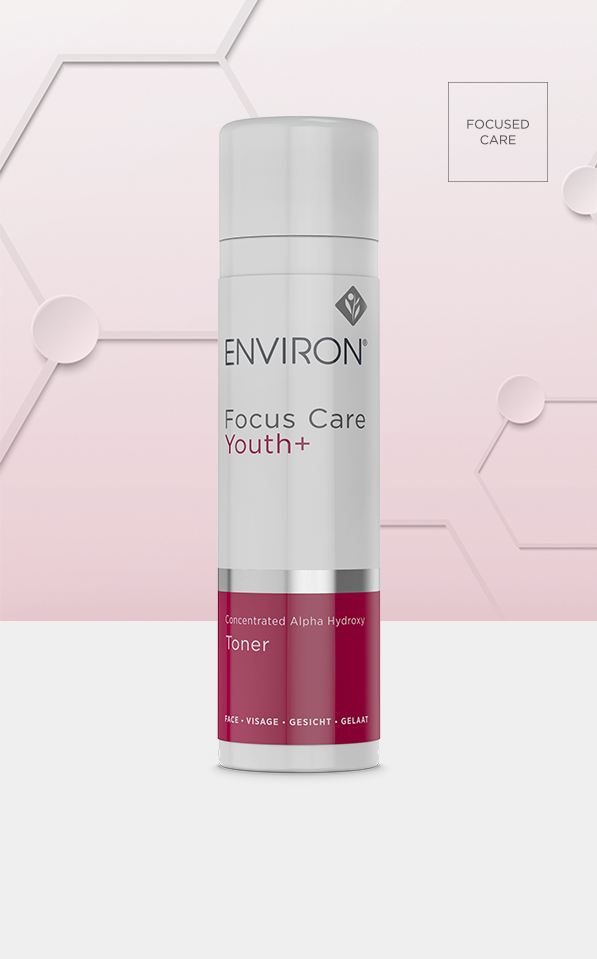 Environ Focus Care Youth+ Concentrated Alpha Hydroxy Toner, pink background